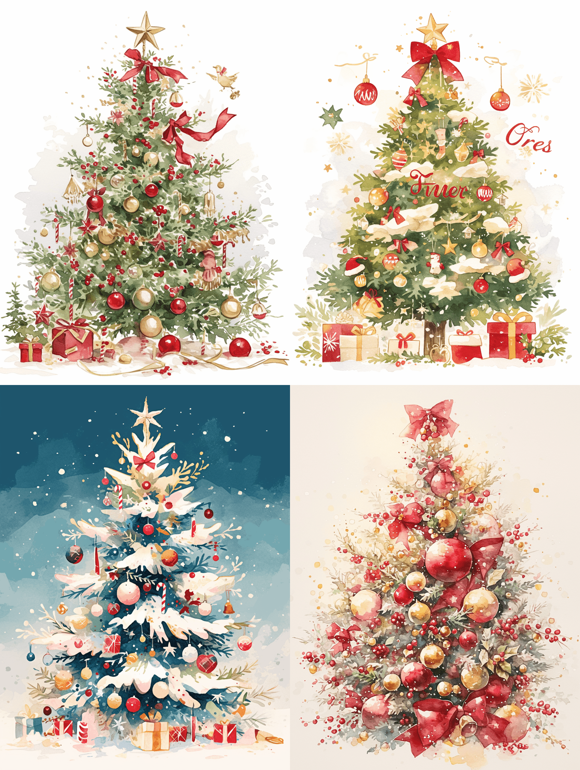 AI generated: A cute romantic christmas tree with decors, watercolor style --s 180
