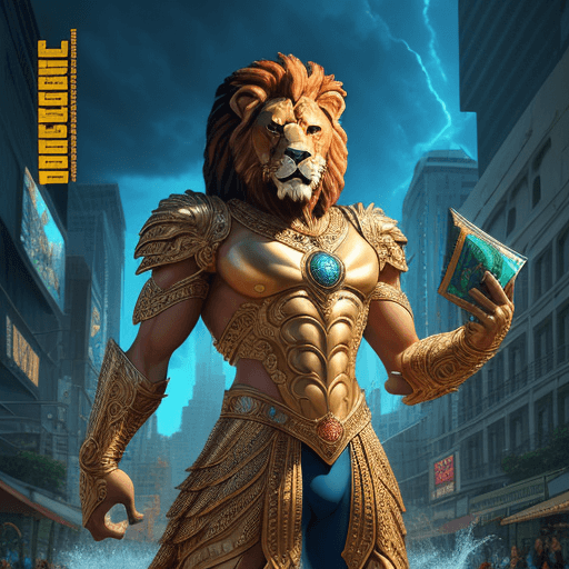 AI generated: great Lion Roar as a superhero with intricate ornate armor standing in the city of atlantis,givin te...