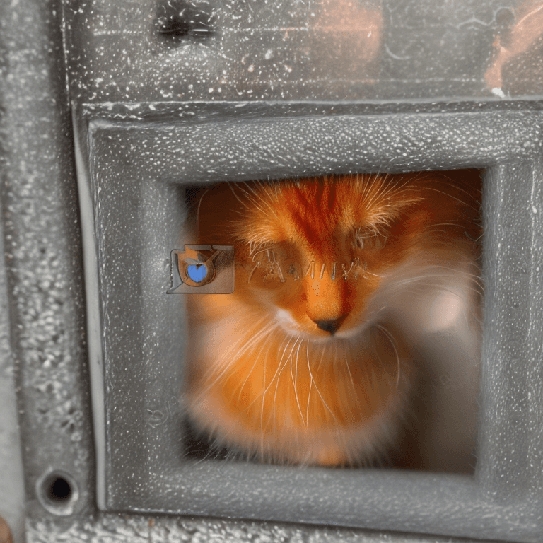 AI generated: An orange Cute cat looks at himself in the mirror and is sad when he sees aLot of Red  Pimple Acne  ...