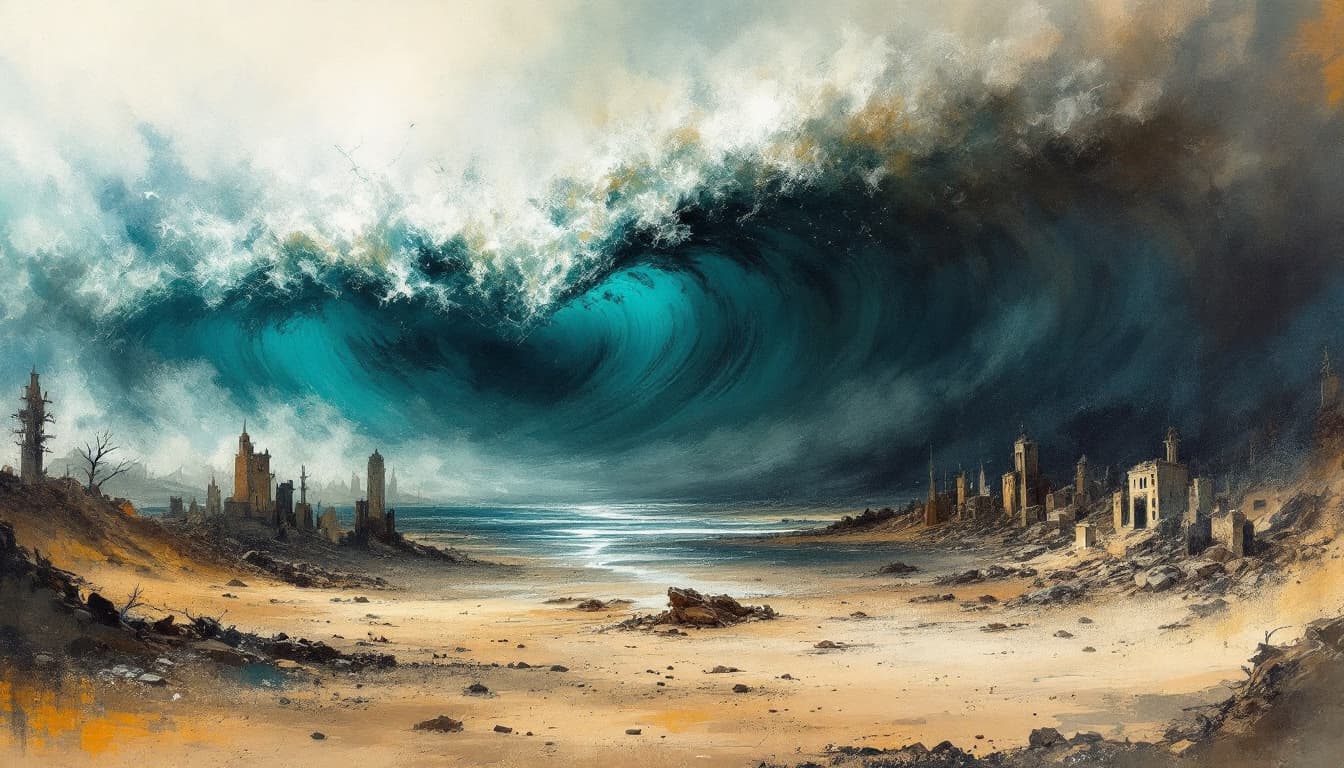 AI generated: surreal epic abstract double exposure fantasy rough hand-painted sketch featuring the top half of th...