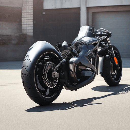 AI generated: A yellow futuristic motorcycle with a Harley-Davidson engine with a golden fender