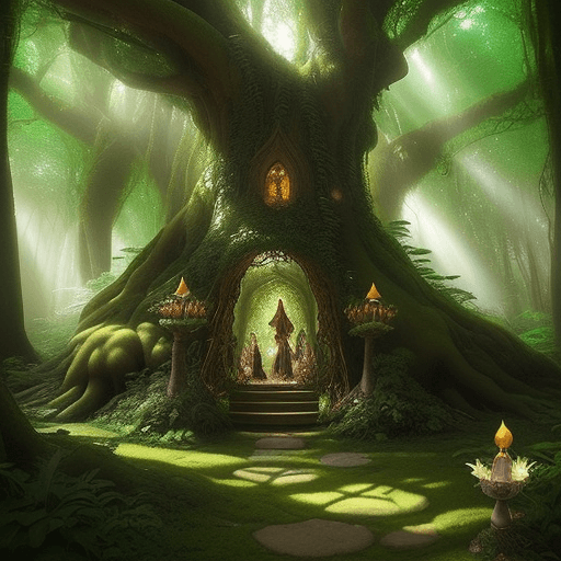 AI generated: A magical realm filled with towering trees, enchanting flora, and mythical creatures. Sunlight filte...