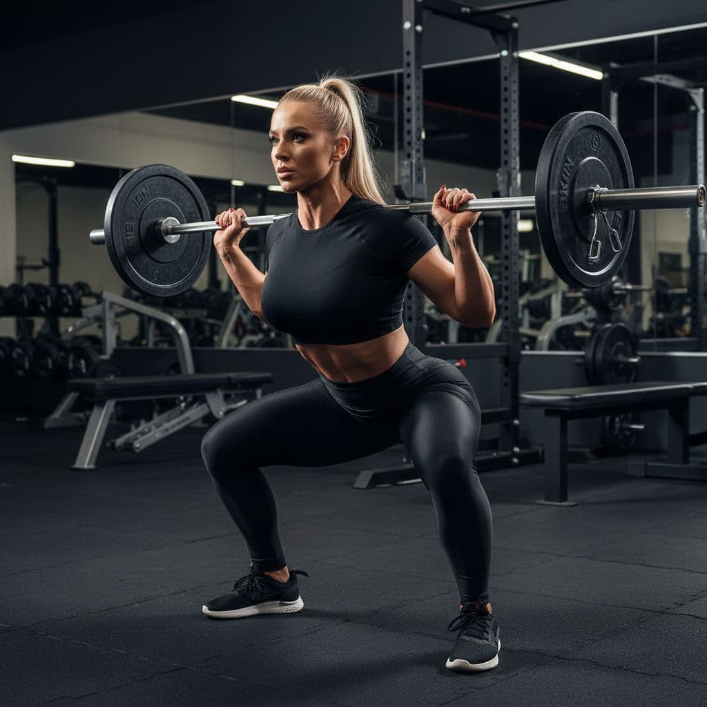 AI generated: a blonde woman with giant butt and breasts squatting