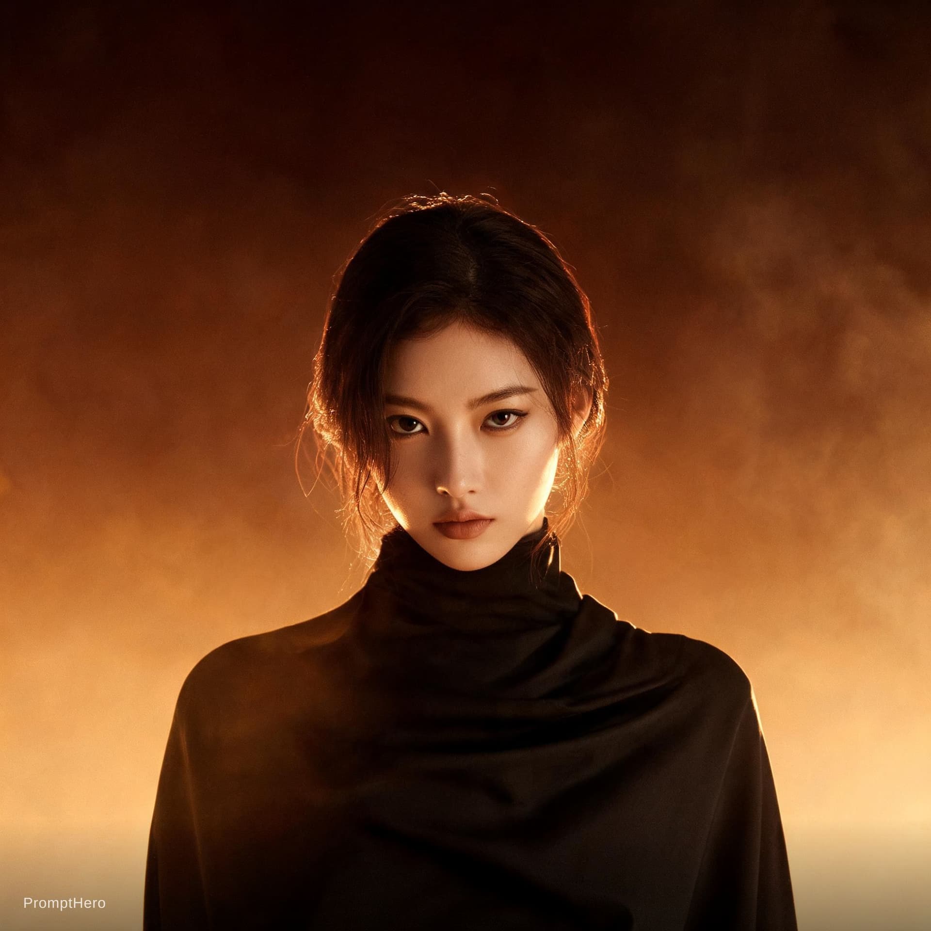 AI generated: fashion editorial photography, front shot, upper body, professional female model, shot with hasselbl...