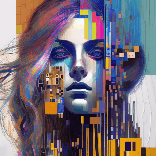 AI generated:  A prismatic portrait of a determined woman with long hair, gritty, digital UI, abstract blocks, by ...