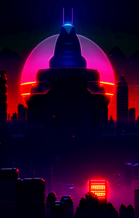 AI generated: panda, winter, futuristic synthwave city, retro sunset, crystals, spires, volumetric lighting, studi...
