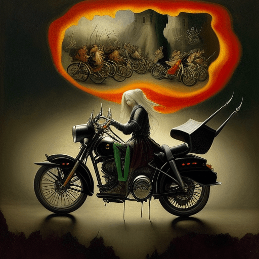 AI generated: Imagine a painting by Hieronymus Bosch, inspired by his painting titled "The Inferno" but with many ...