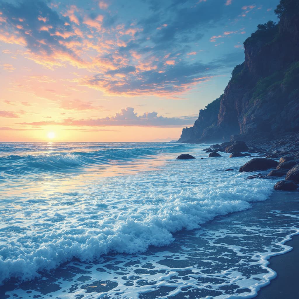 AI generated: only waves near the shore

