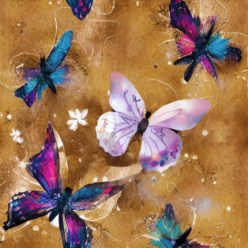 AI generated: Hyper realistic three  ultra realistic photographic butterflies of different colors stopping in a sm...