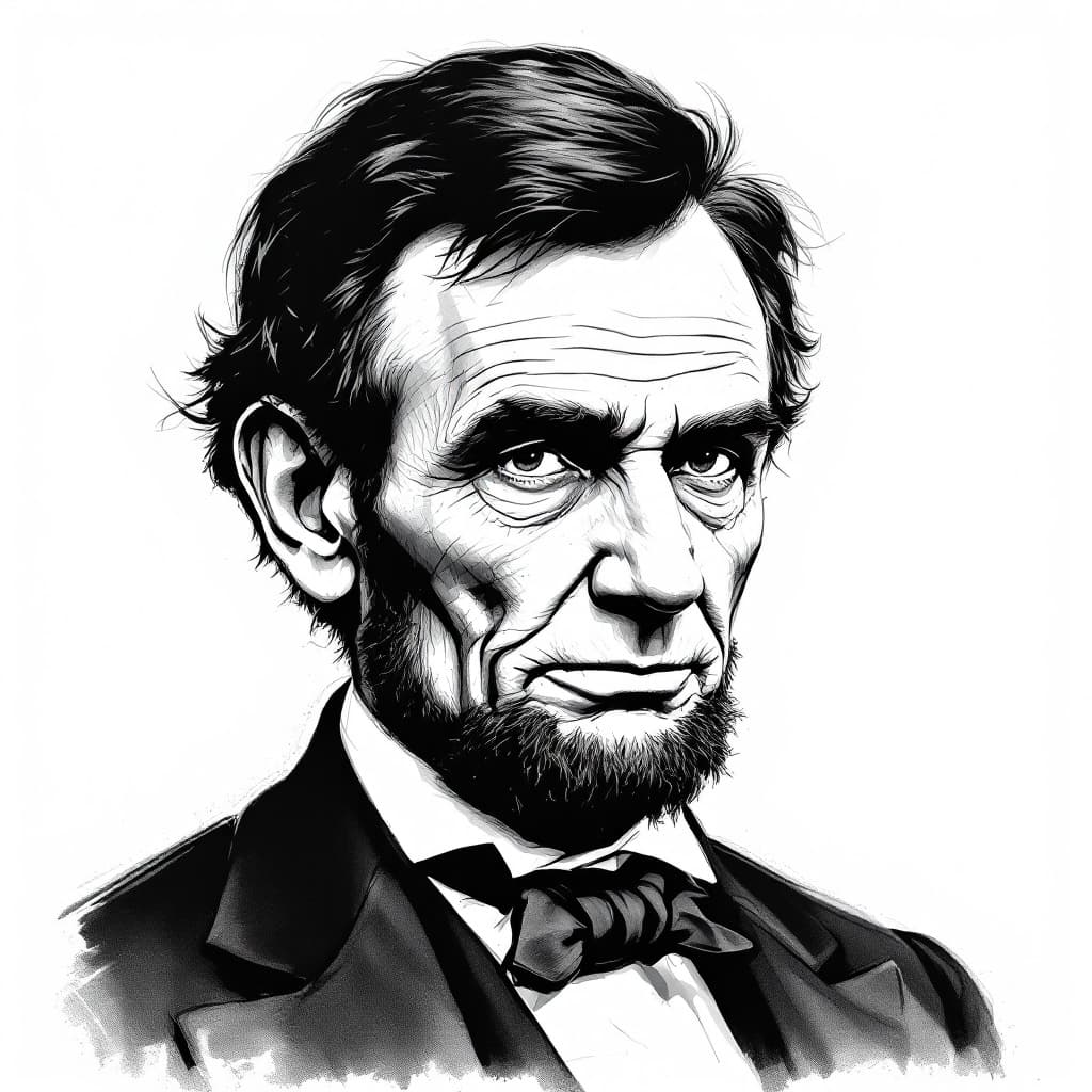AI generated: hiperrealistic portrait, ink, abraham lincol, portrait isolated on white background