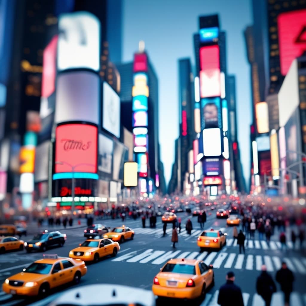 AI generated: photo of New York times square, tilt shift shot