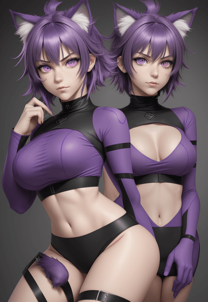 AI generated: score_9,score_8_up,score_7_up, source_anime, 1catgirl, purple cat ears, purple cat tail, medium hair...