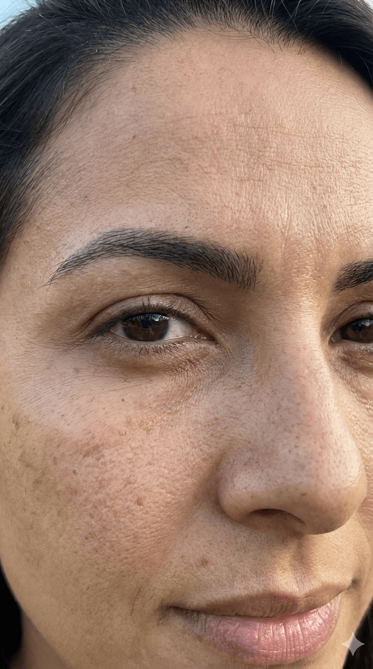 AI generated: Edit the image.
Ultra-close portrait photograph of a real human face, framed tightly on the eyes, fo...