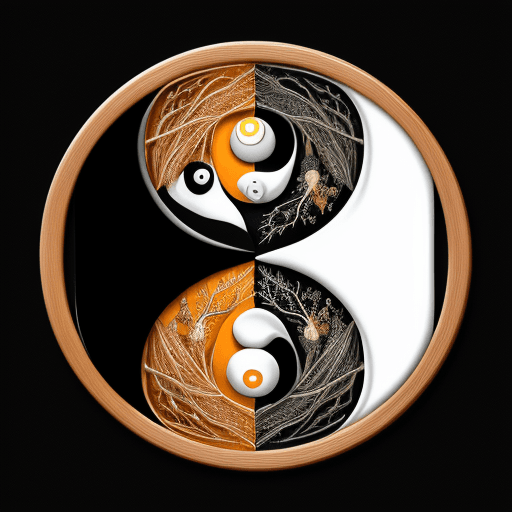 AI generated: a YinYang sign. with a tree of life and a phoenix