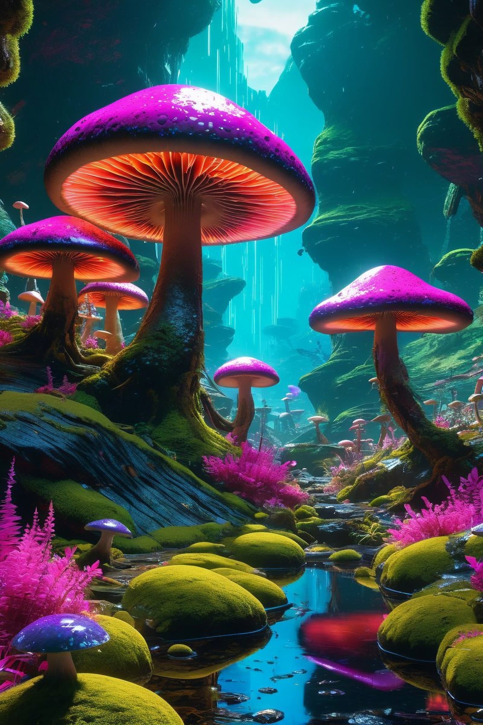 AI generated: swpunk, synthwave, paint splatters, (extremely detailed 8k wallpaper), a crazy alien landscape with ...
