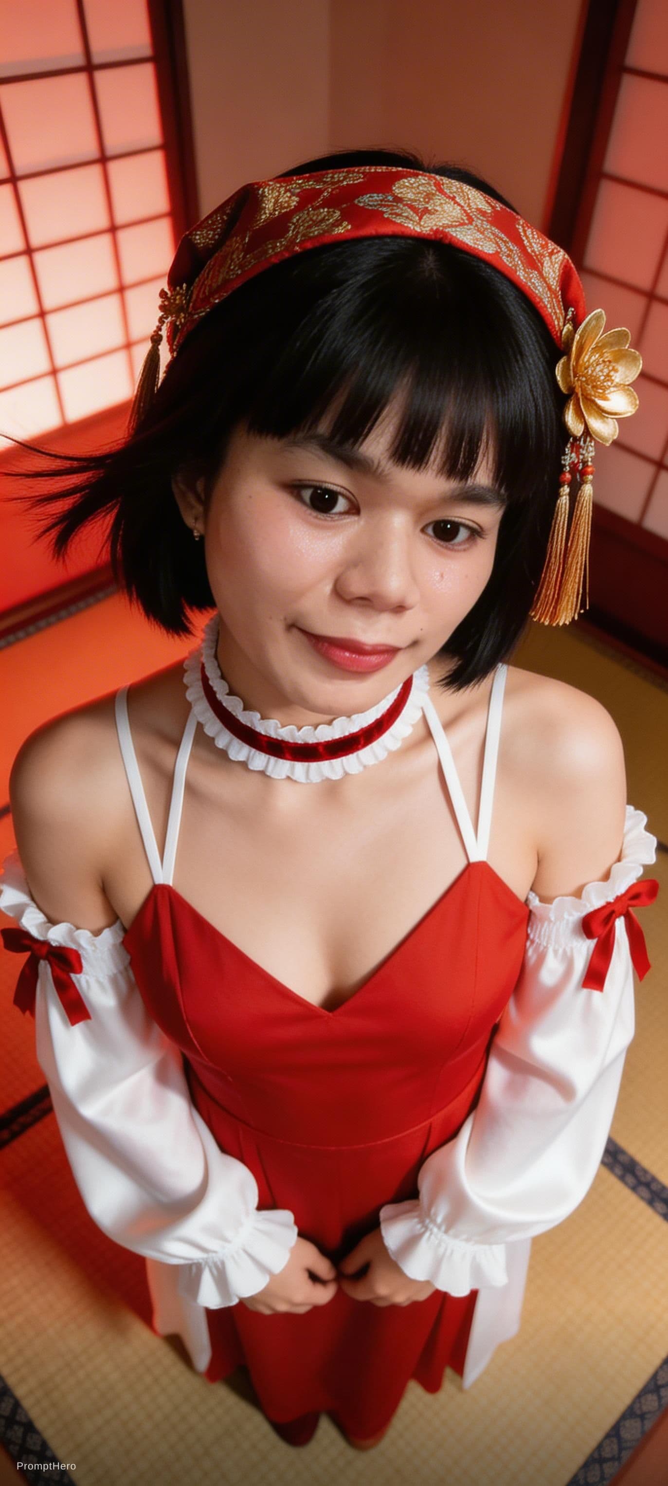 AI generated: A highly detailed, photorealistic, cinematic vertical medium shot of a stunning young East Asian wom...