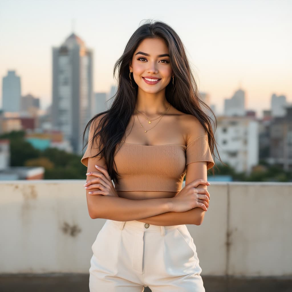 AI generated: stunning young Filipina woman in her early 20s named Sayra Quinlatan, born in Manila, Philippines, w...