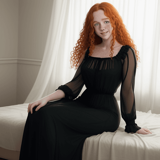 AI generated: full body photo ((extremely attractive)) woman, long curly ginger hair, perfect eyes, (freckles:0. 2...