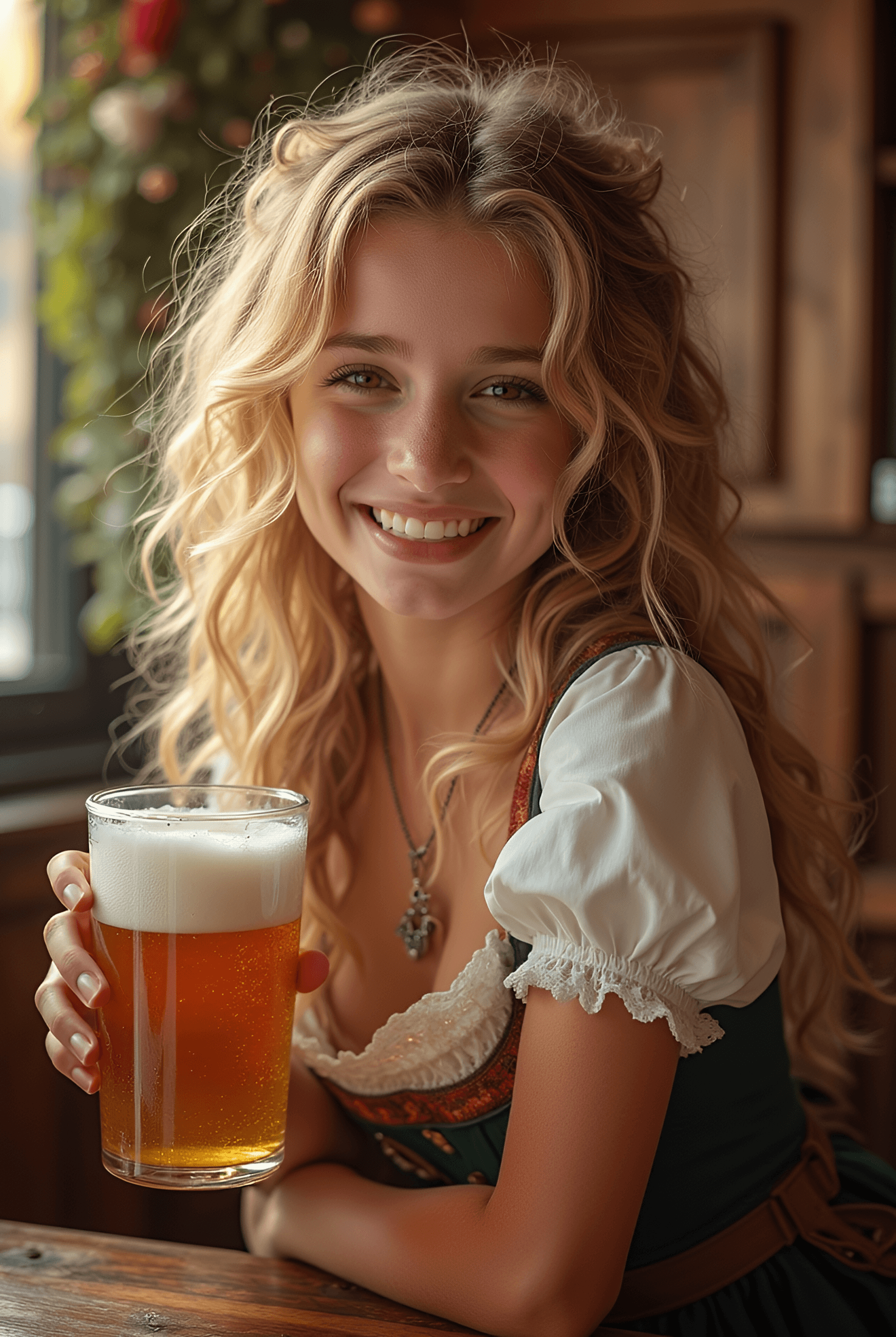 AI generated: Portrait image of a young blonde,curly hair woman,various elaborate frisure,sweet,mischievous laugh,...
