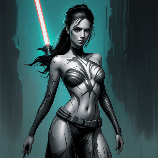 AI generated: full body portrait of a gorgeous female jedi, Star Wars themed, sparkling eyes, seductive, expressiv...