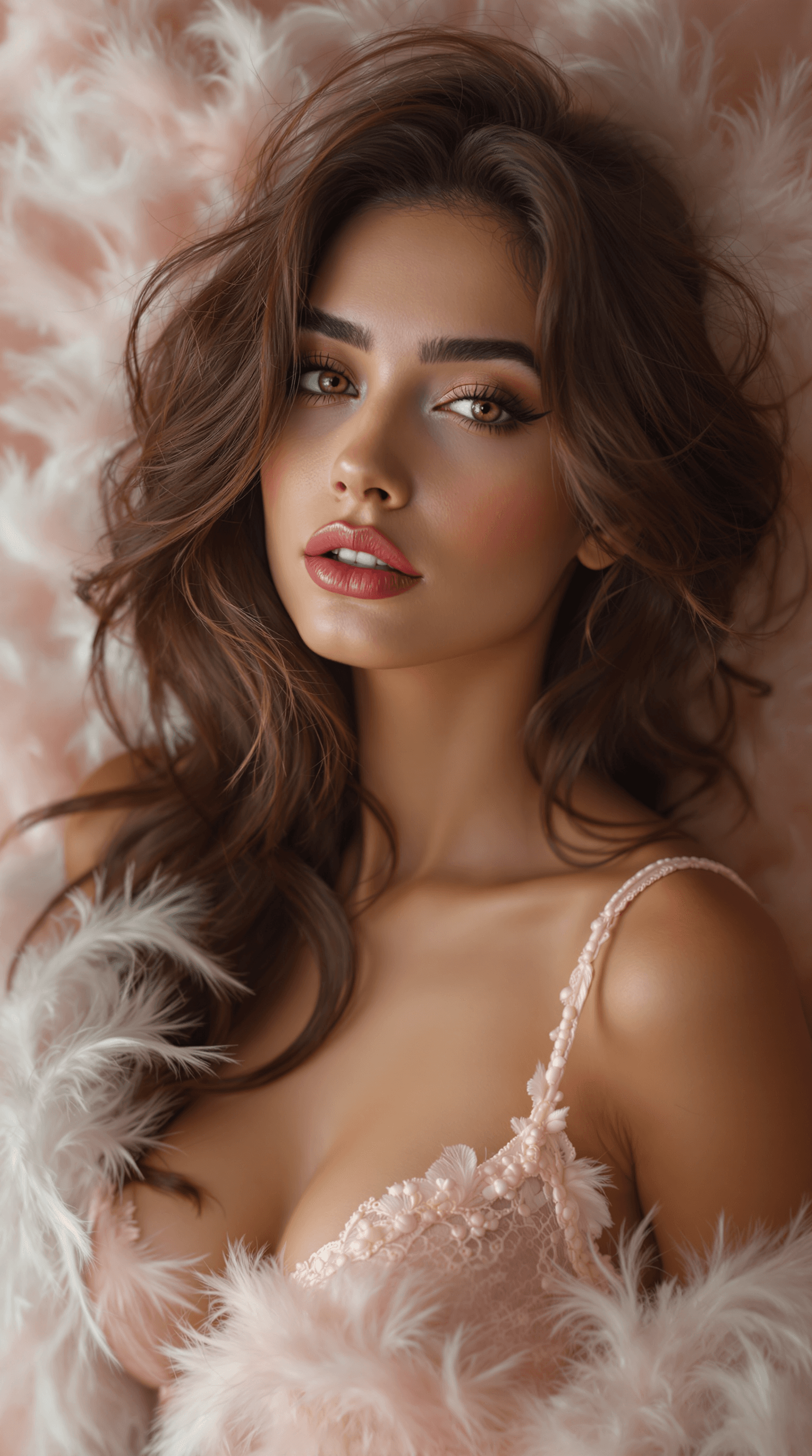 AI generated: dreamy lingerie portrait, feathery texture, hushed palette