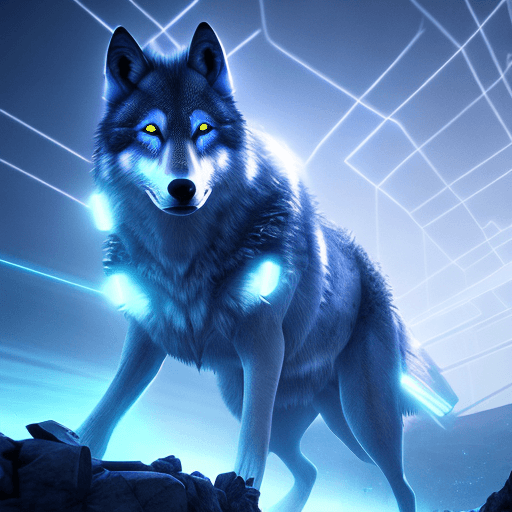 AI generated: cyber punk style, volumetric lighting,:10 wolves running in the raging winds::Ethereum Sunlight Risi...