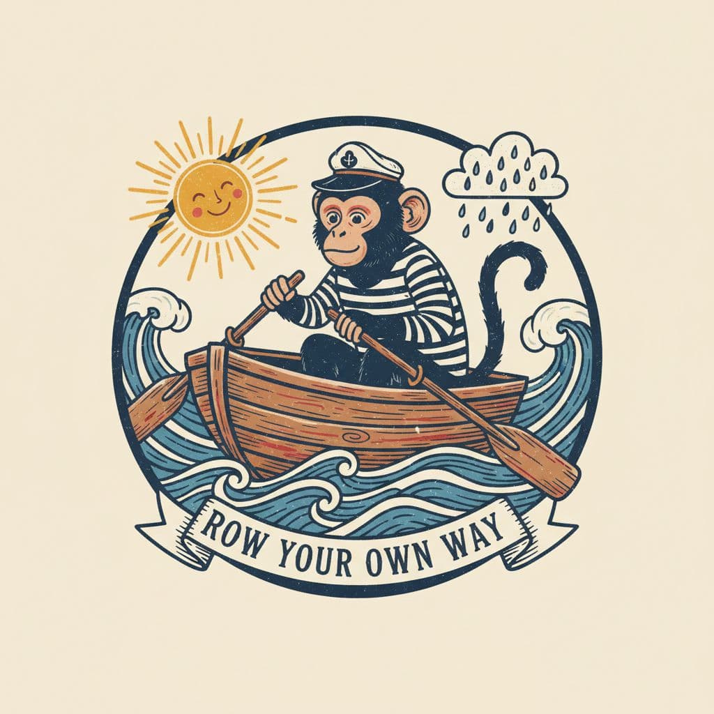 AI generated: create a POD image of a monkey rowing a boat