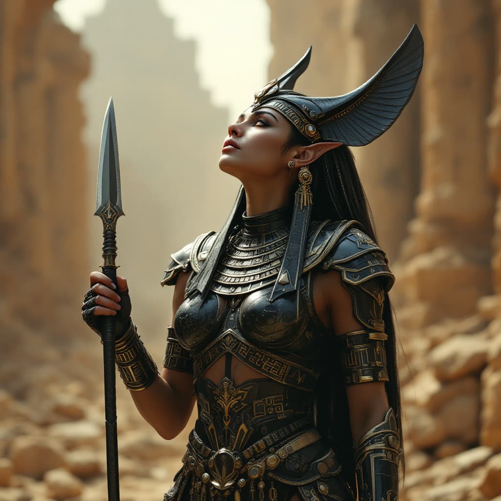 AI generated: high quality photorealistic image of an beautiful, sassy ancient, beautiful Space Egyptian Female Wa...