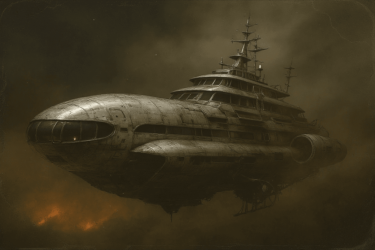 AI generated: a luxurious space cruiser for the wealthiest people floating in space, with a large, oval command br...