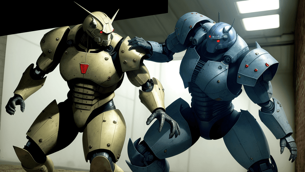 AI generated: 
Secret laboratory, armored warriors in investigations, action, force 
