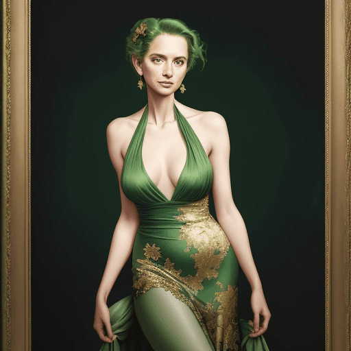 AI generated: a woman in a green dress posing for a picture, a colorized photo, inspired by Richard Avedon, tumblr...
