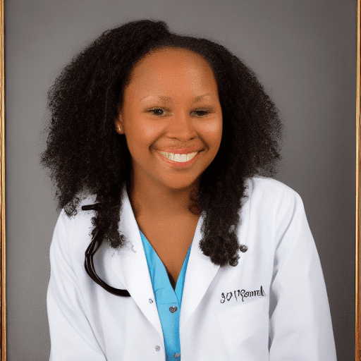 AI generated: speech therapist, portrait, white coat, black woman