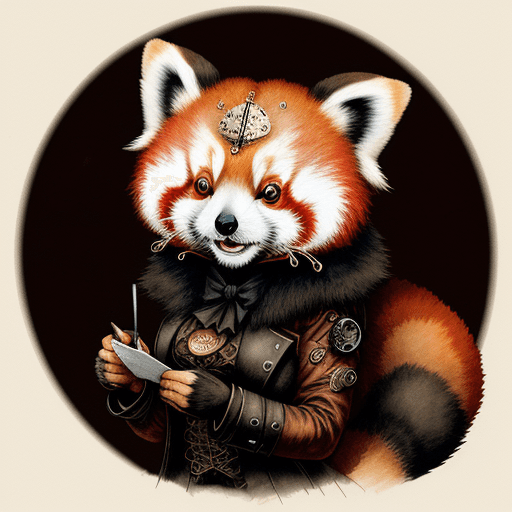 AI generated: red panda, Ink Illustration, Steampunk