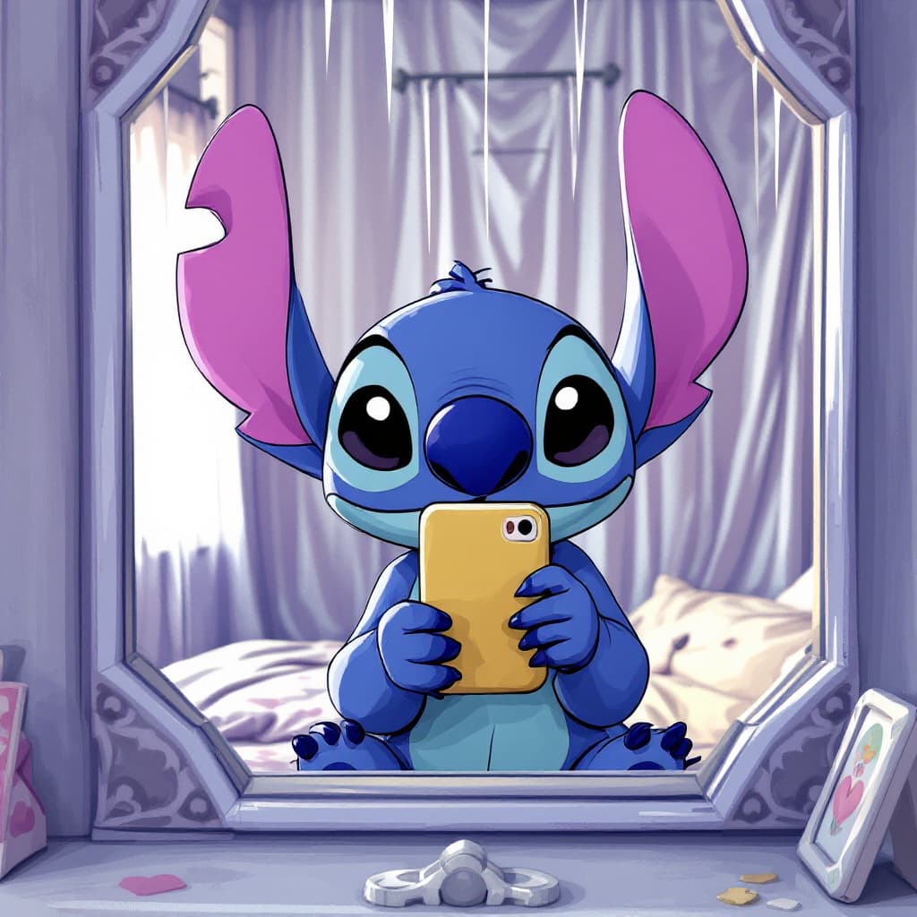 AI generated: Stitch,mirror selfie