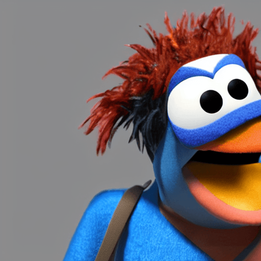 AI generated: muppet that looks like nightwing, felt fabric skin, big round ping pong muppet eyeballs, space backg...