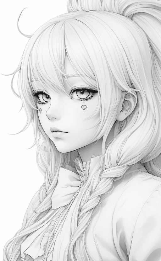 AI generated: coloring page Anime portrait clean line art, black pen line high detail,,wild dynamic white hair, wo...