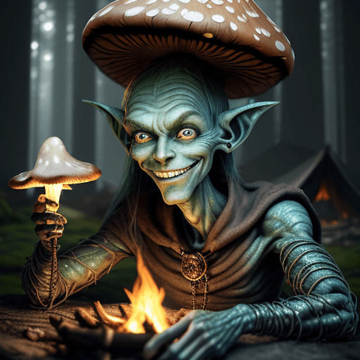 AI generated: Friendly fantasy troll, slim, humanoid face, male, long thin hanging ears, highly detailed face, gri...