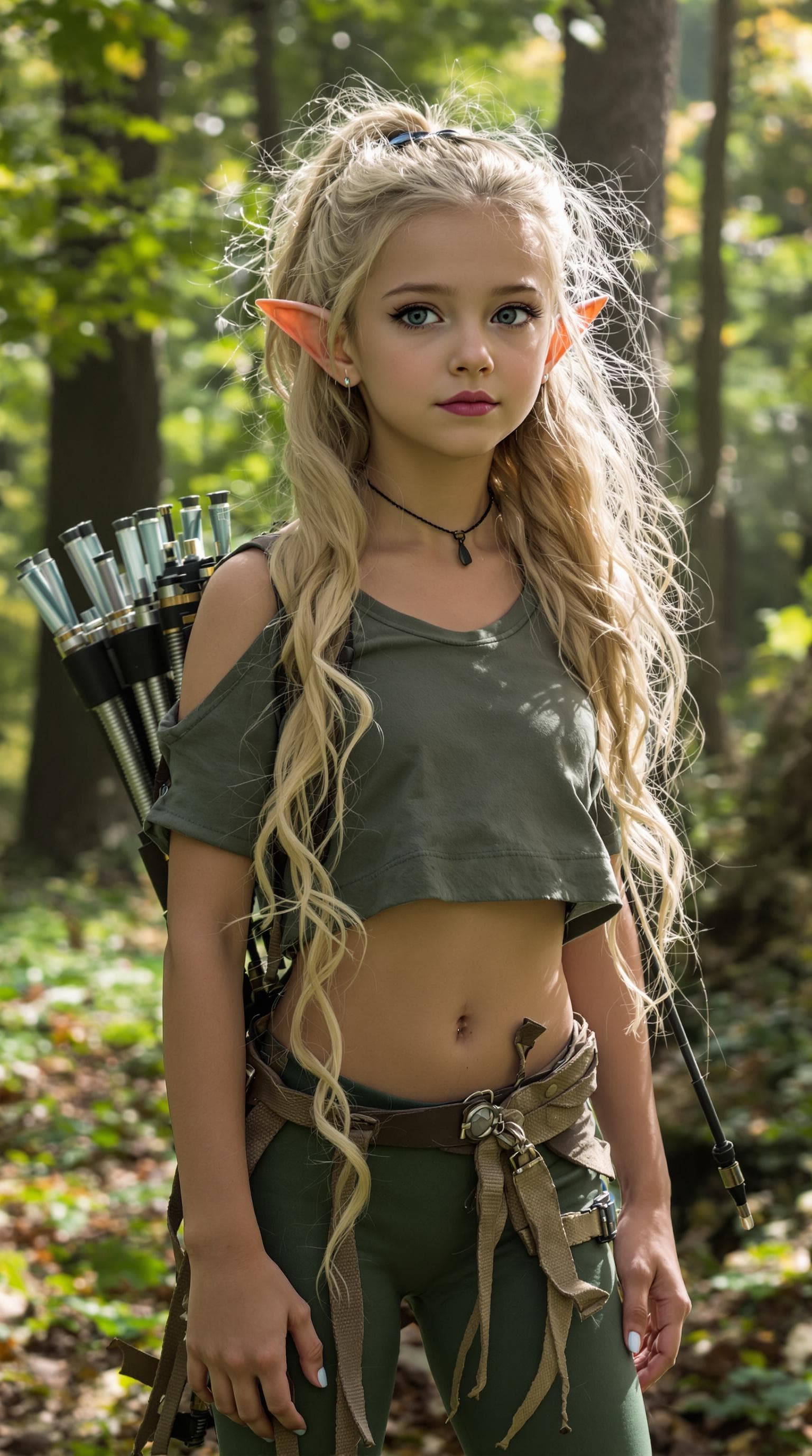 AI generated: a professional photo of a exceptionally beautiful girl in the world (age 11) short eared elf,  in a ...