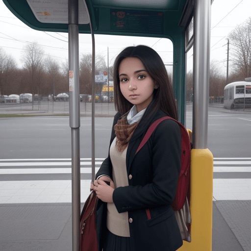 AI generated: beautiful girl standing at bus stop