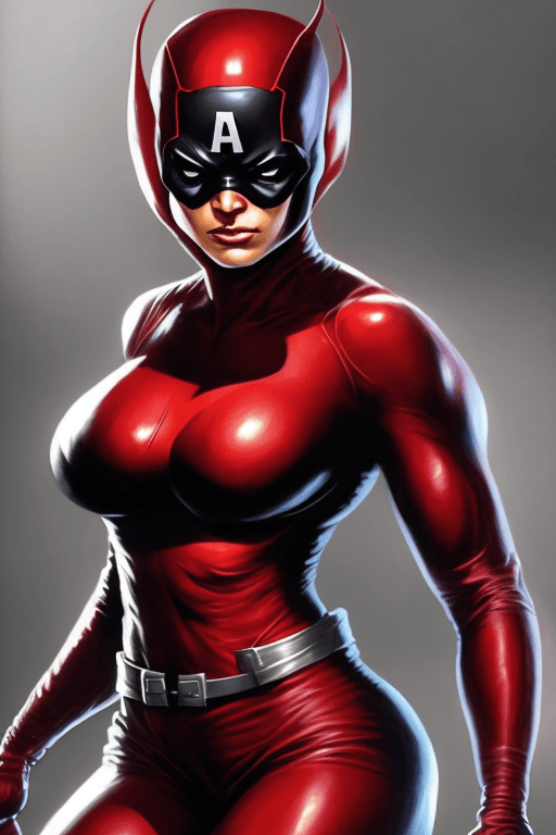 AI generated: female daredevil marvel character, full body character pose, marvel comics, huge breasts, Extra very...