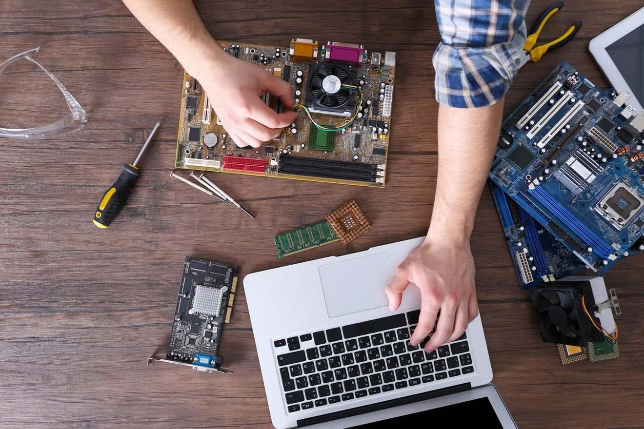 AI generated: Laptop repair service master repairing laptop
