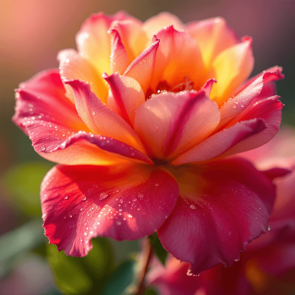 AI generated: A vivid, high-resolution close-up of a blooming flower bathed in gentle morning light. The petals ar...