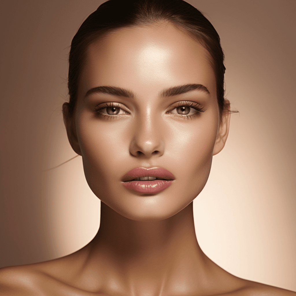 AI generated: A photograph of glamour makeup, created for a beauty magazine. The image captures the supermodel's f...