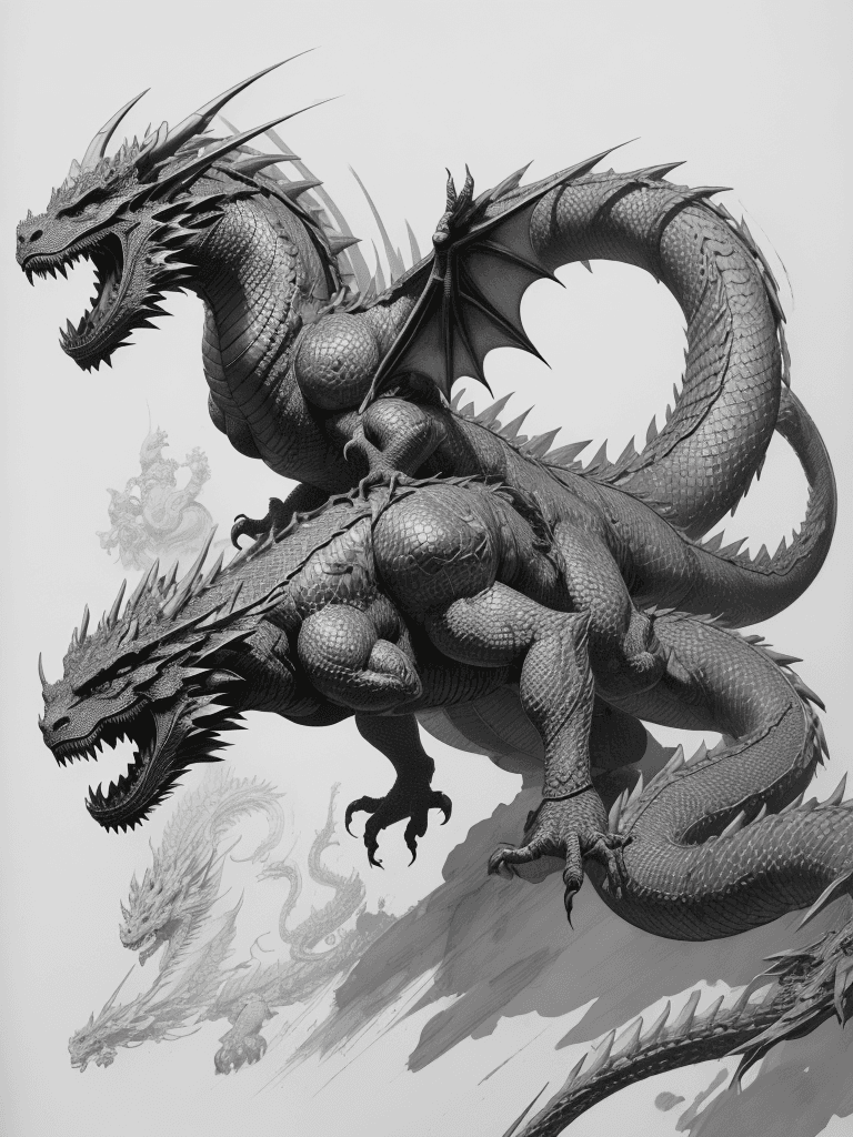 AI generated: asian dragon, pen and ink, intricate line drawings, by craig mullins, ruan jia, kentaro miura, greg ...