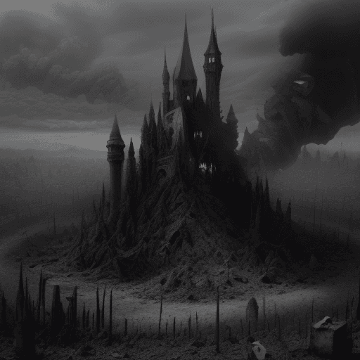 AI generated: a distopic and terrorific land made of  ashes, ashes, aches and more ashes.