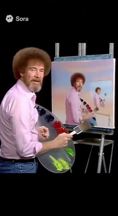 AI generated video: Infinite loop of bob ross, painting bob ross, painting bob ross...