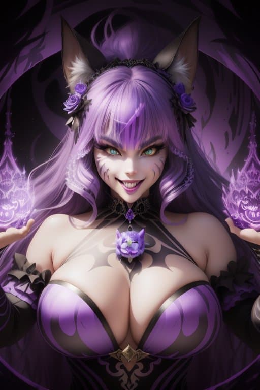 AI generated: interpretation of a fractal unholy cheshire cat, on alice in wonderland forest, mystical unearthly b...