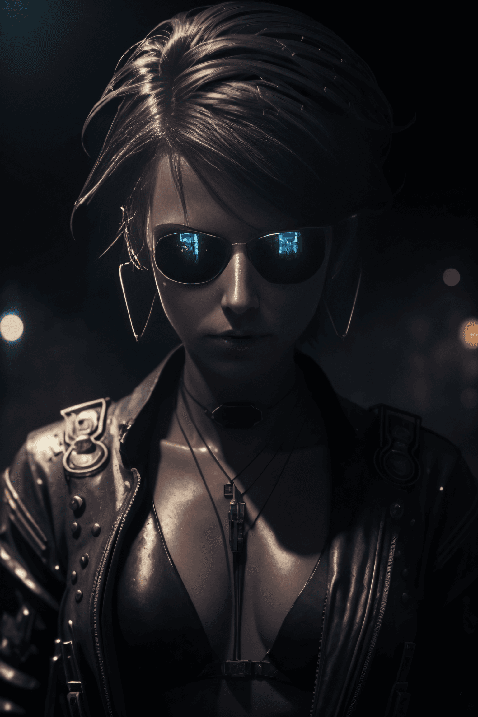 AI generated: neotokyo, photograph, masterpiece, top-down view of a cyberpunk girl, skinny, abs, flat chest, small...