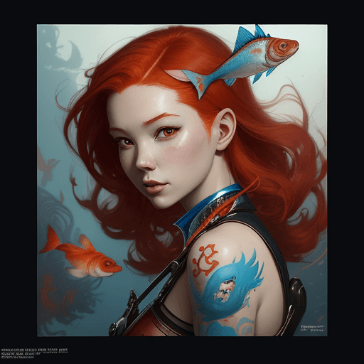 AI generated: painting of a woman with red hair and fish in her hair, james jean and wlop, artgerm and james jean,...