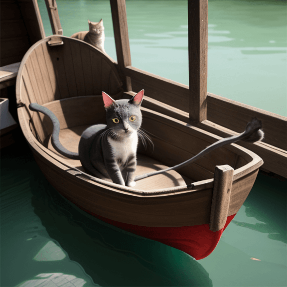 AI generated: a cat in the boat, Dreaming girl cat.